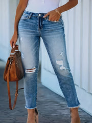 Casual Ripped Fringe Jeans