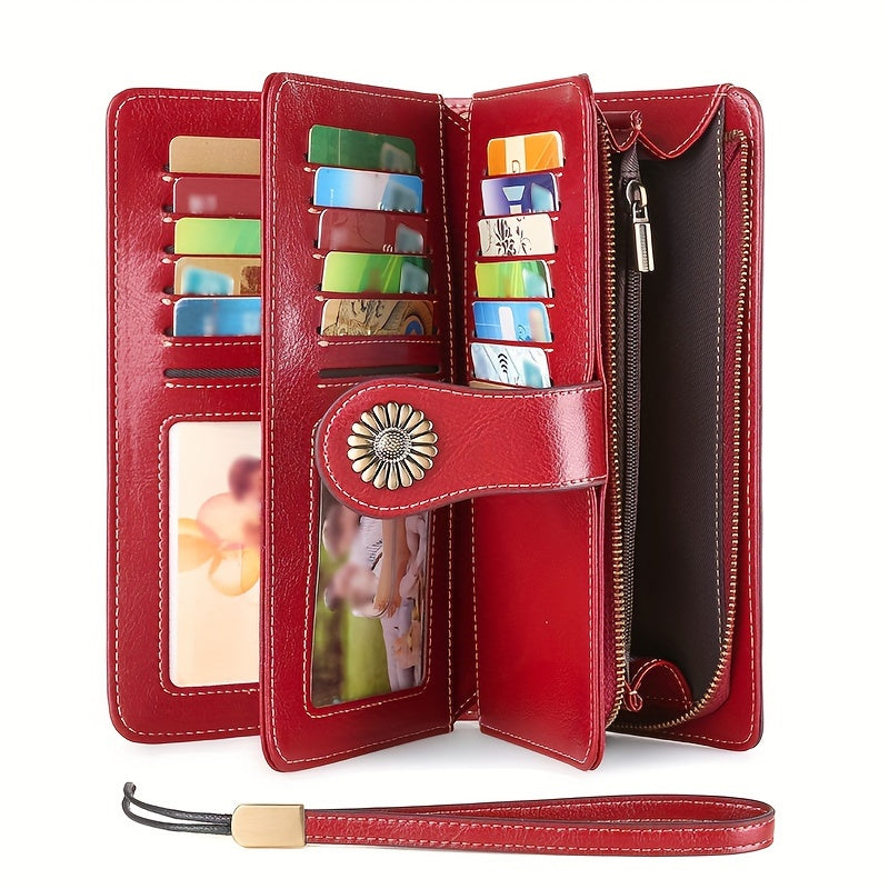Red Split Leather Women's Wallet with Detachable Wristlet