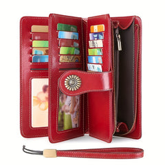 Red Split Leather Women's Wallet with Detachable Wristlet