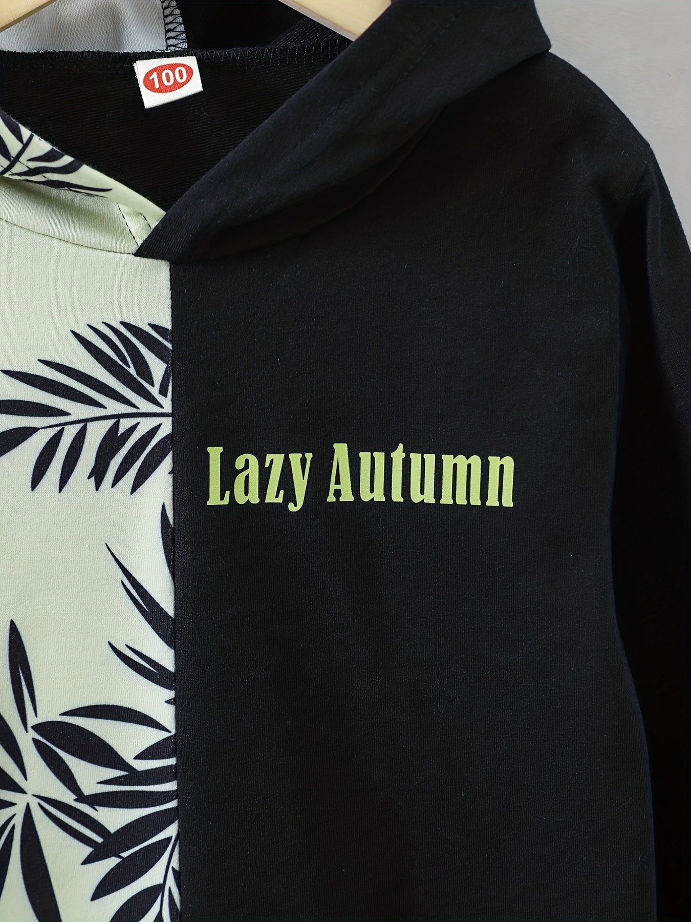 Boy's Plant Print Hoodie Long Sleeve Clash Casual Top