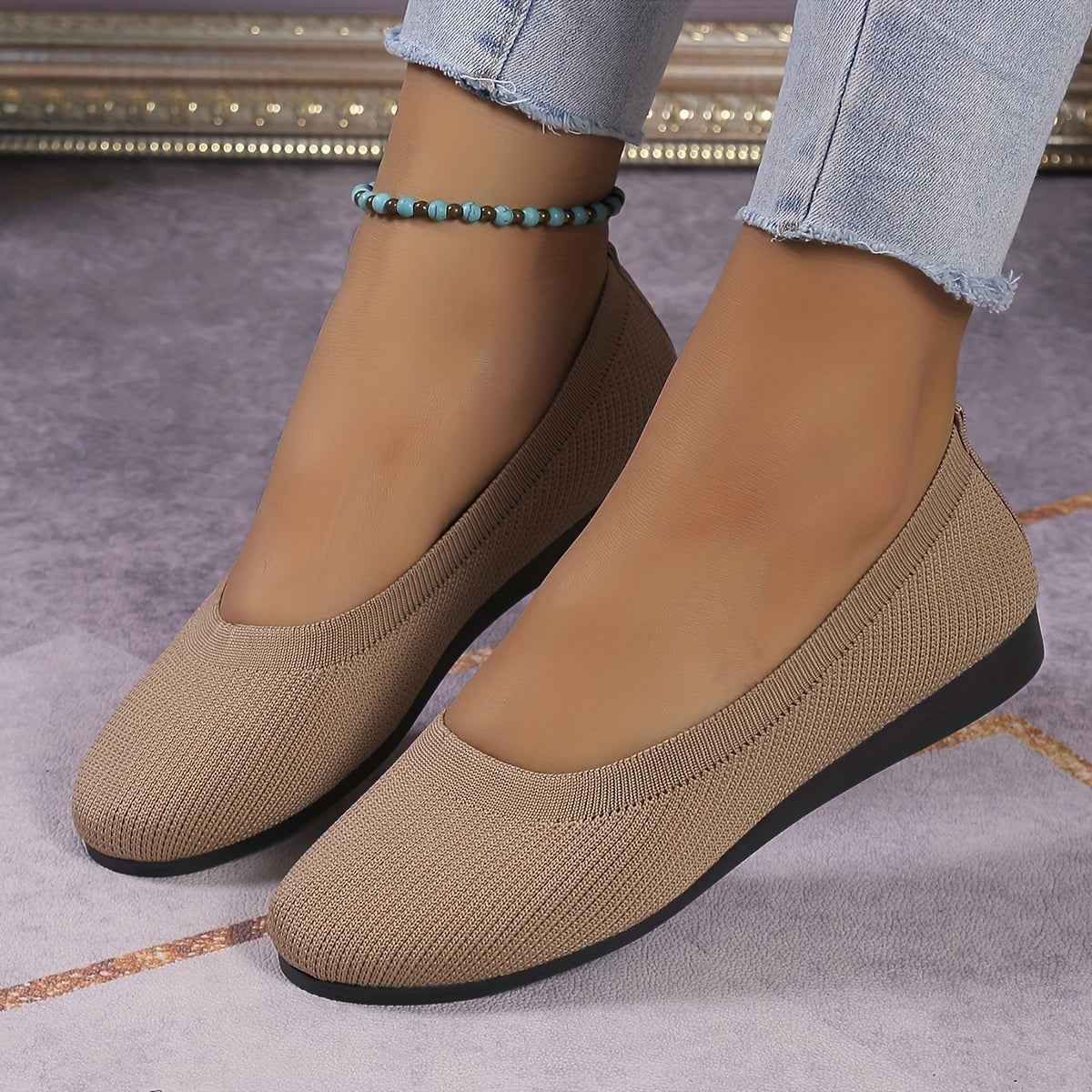 Women's Knitted Ballet Flats Comfy Slip On Shoes