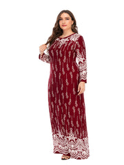Retro Dress Women's Plus Abstract Stripe Print Long Sleeve Round Neck