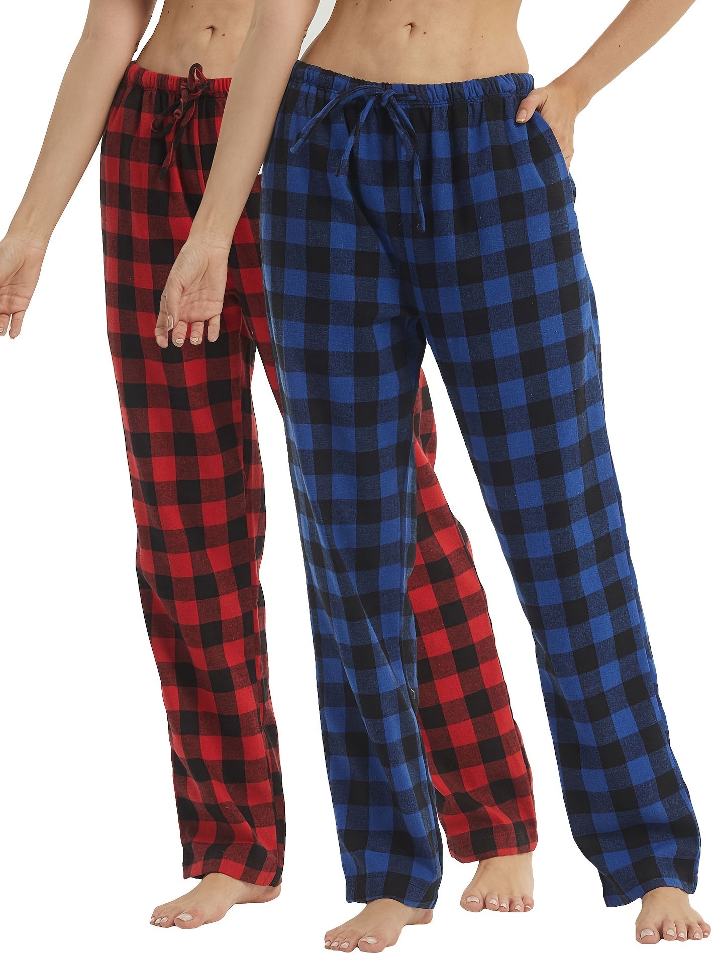2pcs Plaid Lounge Pants Casual & Soft Drawstring Elastic Waistband Pants