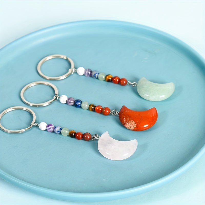 Natural Crystal Chakra Keychain Reiki Healing Gemstone Yoga Key Chain