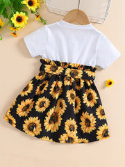Baby Girls Sunflower Graphic Print Dress with Belt