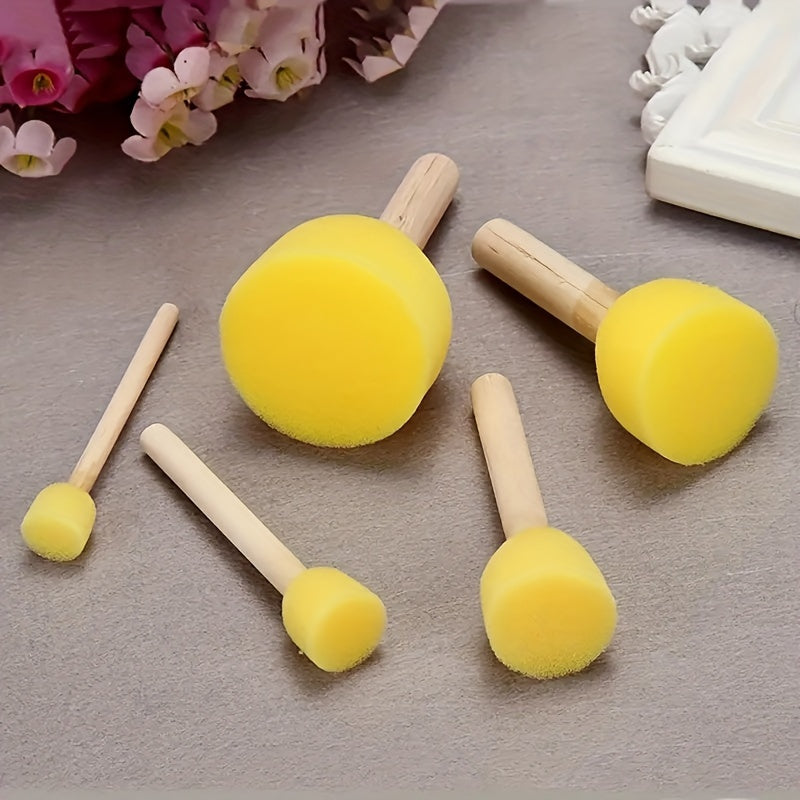 5pcs Round Painting Sponge Set with Wooden Handle - DIY Graffiti Stamp Tool
