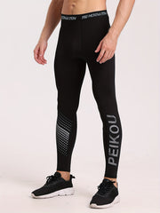 Men's Skinny Fit Letter Print Elastic Leggings for Running Trekking Walking