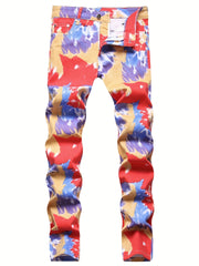 Men's Slim Fit Colorful Jeans Street Style Casual Denim Pants