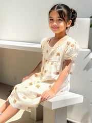 Toddler Girls Ruffle Sleeve Pajamas Robe Bear Graphic Nightdress