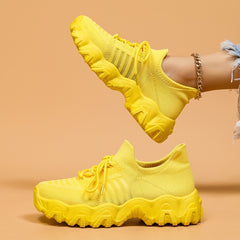 Soft Thick Sole Shock Absorption Flying Woven Sneakers Mesh Breathable