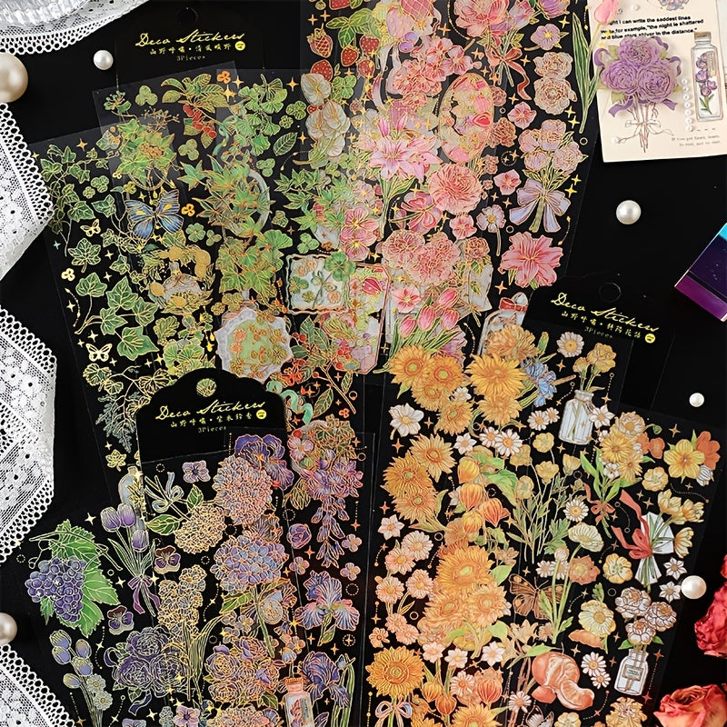 12 Sheets Plant Flower Waterproof Stickers for Craft Scrapbooking Journaling