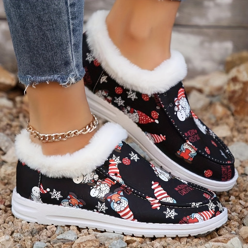 Christmas Print Fluffy Skate Shoes for Women