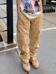 Vintage Khaki Cargo Pants Y2K Kpop Style Women's Jeans