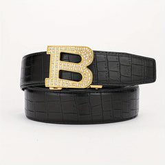 Faux Diamond Large B Letter Buckle PU Leather Belt for Men