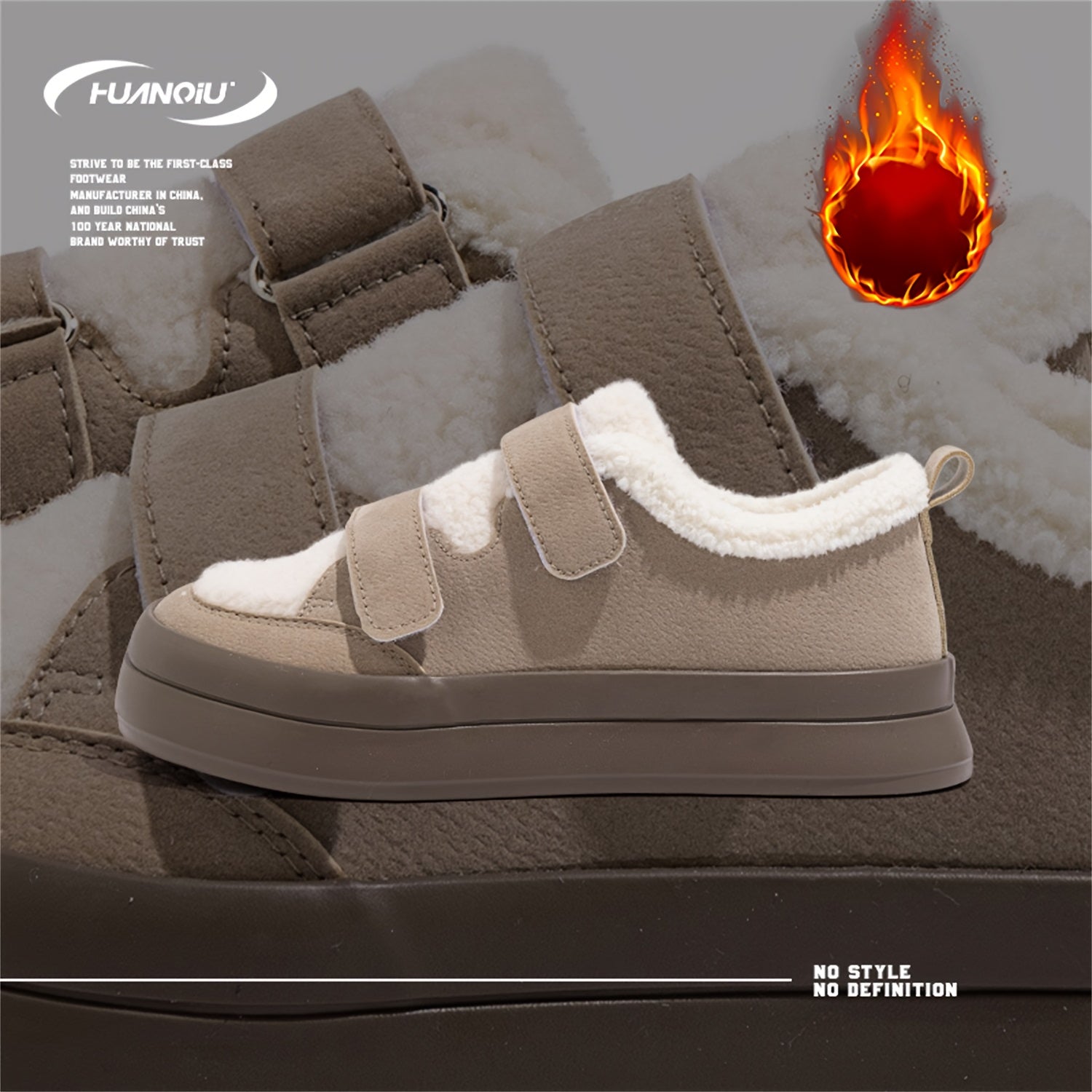 HUANQIU Winter Skate Shoes Fleece Lining Thermal Flats Low Casual Sneakers