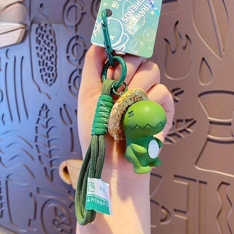 Cartoon Dinosaur Straw Hat Keychain Backpack Pendant