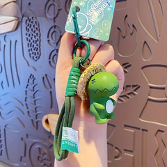 Cartoon Dinosaur Straw Hat Keychain Backpack Pendant