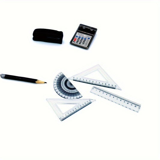 Dollhouse Ruler Set with Triangle & Pencil Case Ink Pencil