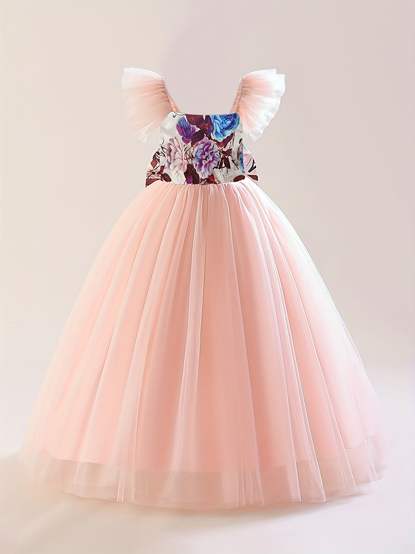 Flower Girl Maxi Wedding Dress with Flowers Graphic Tulle