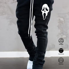 Skull Pattern Bell Bottomed Pants Men's Casual Stretch Hip Hop Style Joggers