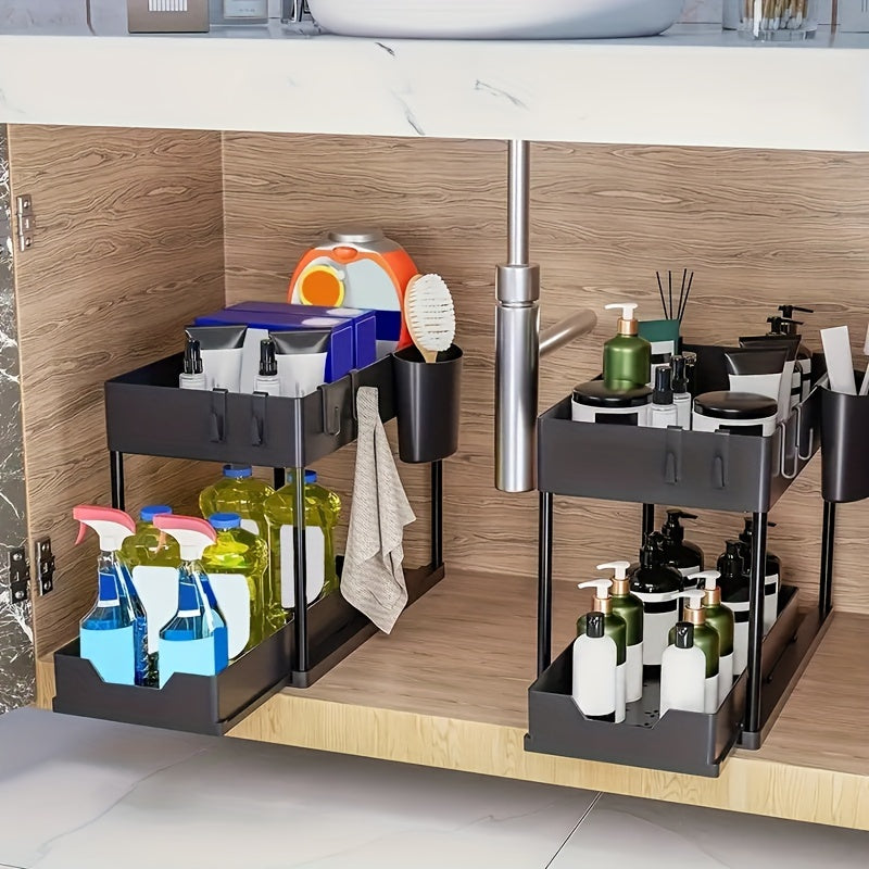 2 Tier Sliding Cabinet Basket Organizer - Under Sink Storage