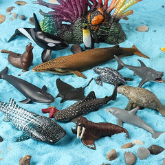16pcs Mini Ocean Animal Figurines: Sharks, Whales & Manatee - Party Decoration