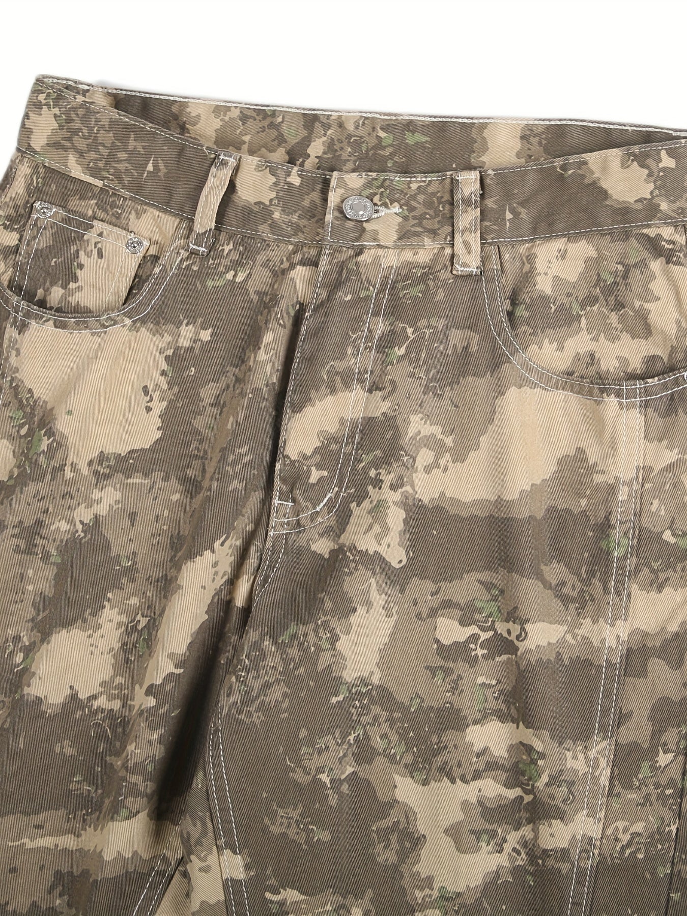 Camouflage Wide Leg Jeans Men's Casual Print Denim Pants