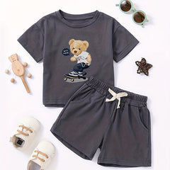 Boys Summer Bear Tracksuit Set Casual T-shirt and Shorts Kids Outfits