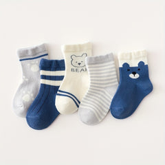 5pairs Boys Cartoon Striped Socks for Autumn Winter