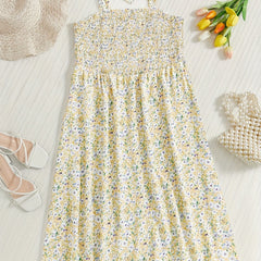 Ditsy Floral Print Shirred Tie Shoulder Cami Dress