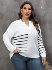 Casual Sweater Women's Plus Colorblock Stripe Long Sleeve Jumper