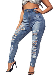 High Rise Skinny Jeans Plus Size Ripped Women's Casual Skinny Jeans