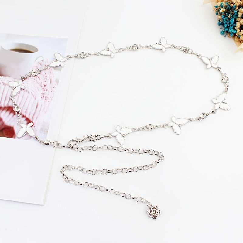 Women's Butterfly Rhinestone Decorative Metal Waist Chain