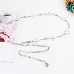 Women's Butterfly Rhinestone Decorative Metal Waist Chain