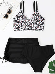 Leopard Print 3pcs Swimsuit Set Plus Size