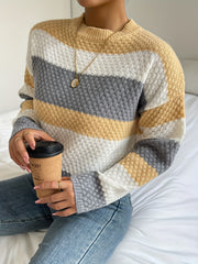 Striped Print Crew Neck Sweater for Fall & Winter