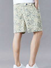 Men's Cotton Leaf Pattern Drawstring Shorts