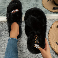 Plush Cross Strap Slippers Comfortable Slip-On Shoes