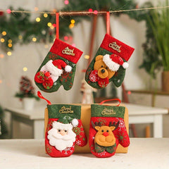 Small Non-woven Christmas Glove Ornament Candy Bag