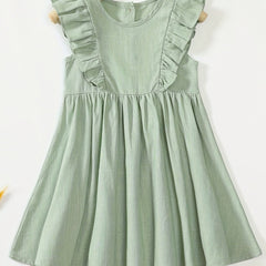 Toddler Girls Sleeveless Pleated Dress Baby Girls Ruffle Trim Casual Dress