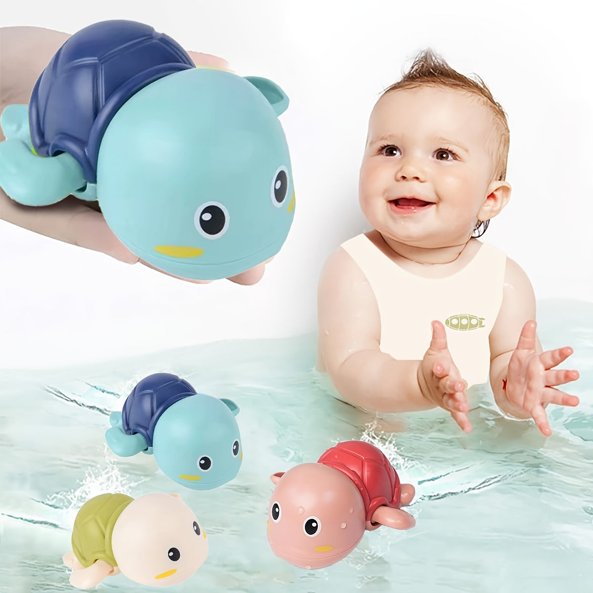 3pcs Swimming Turtles Bath Toys for Toddlers 1-4 Years Green Pink Non Toxic