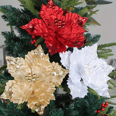 Christmas Tree Hanging Ornaments Red Yellow Three Simulation Flowers