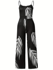 Tropical Print Round Neck Jumpsuit