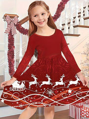 Girls Fish Scale Graphic Long Sleeve Dress For Christmas Party