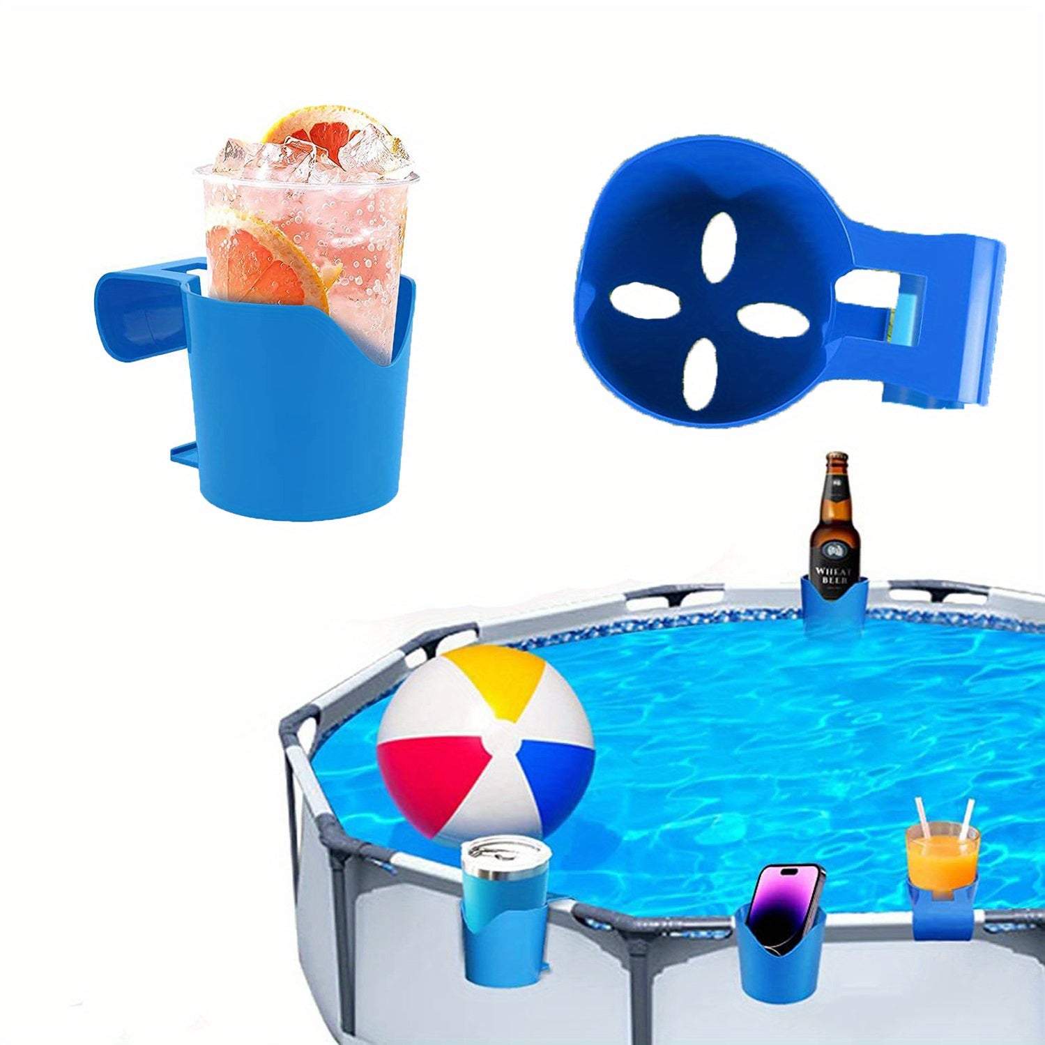 Poolside Storage Basket With Cup Holder Hooks - Fits Most Frame Pools