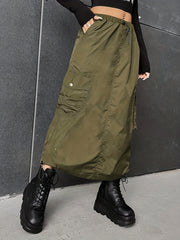Cargo Skirt High Waist Drawstring Pockets Casual