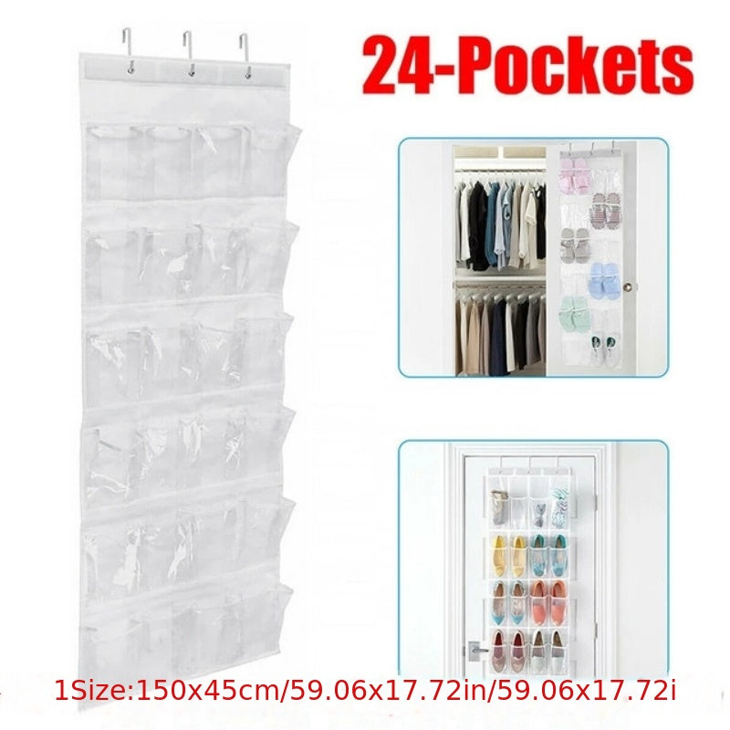 24 Pockets Shoes Organizer Rack Hanging Over The Door