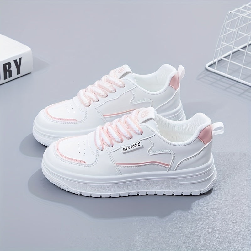 Women's Colorblock Flatform Sneakers Low Round Toe Lace Up Non slip Shoes