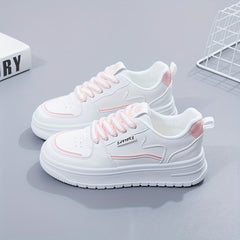 Women's Colorblock Flatform Sneakers Low Round Toe Lace Up Non slip Shoes
