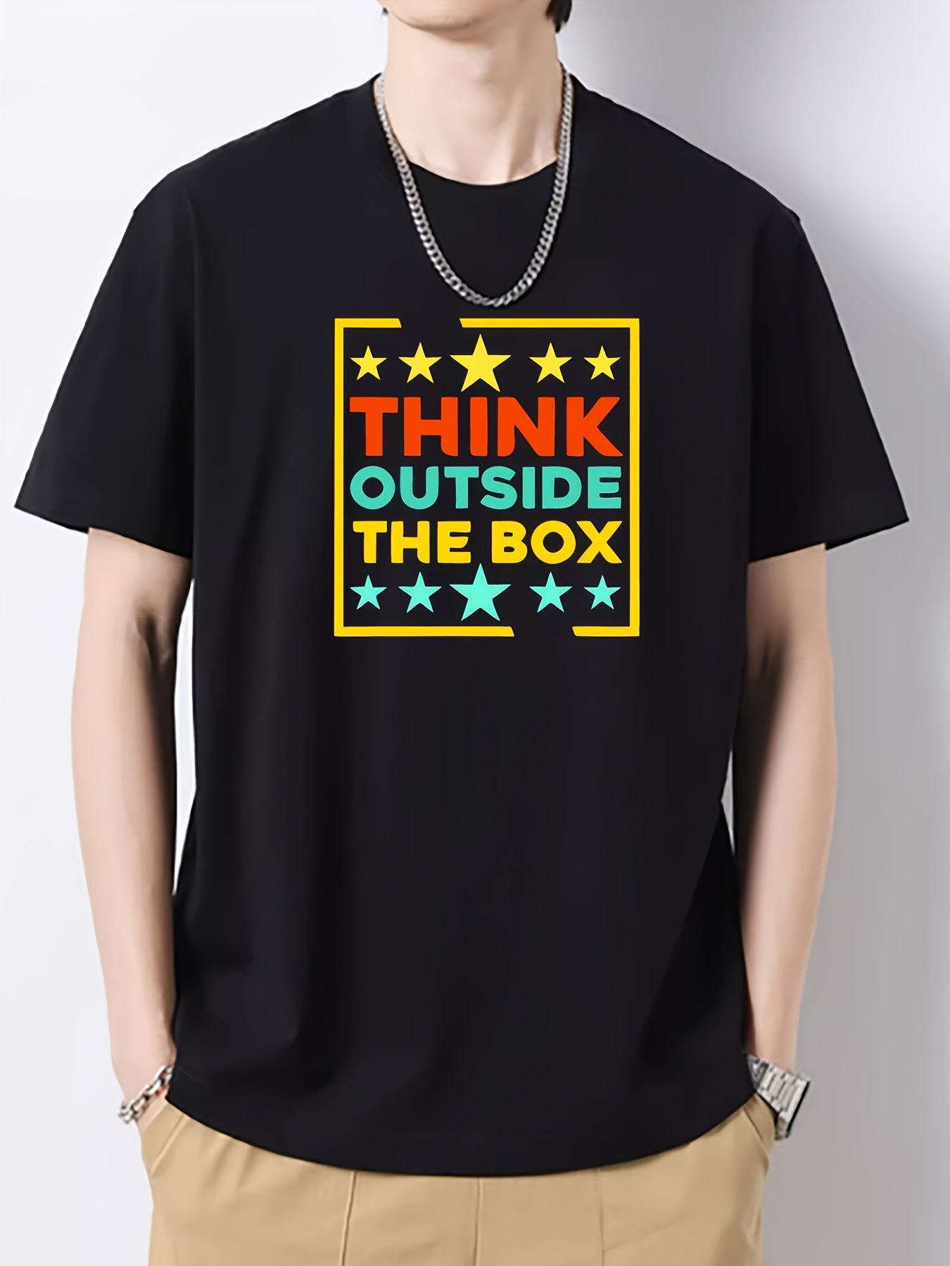 Colorful Letter Pattern Men's Graphic Cotton Tee